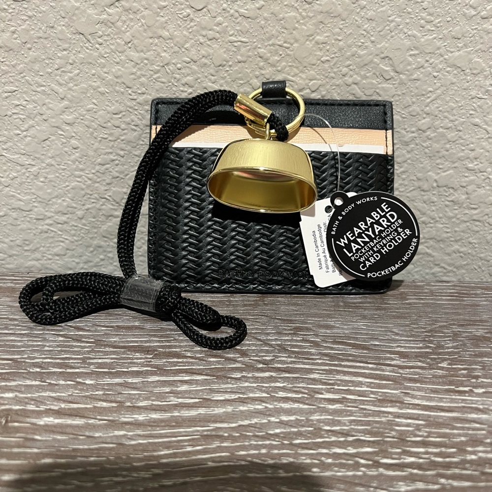 Bath & Body Works Black and Gold Woven Card Holder with Lanyard NWT